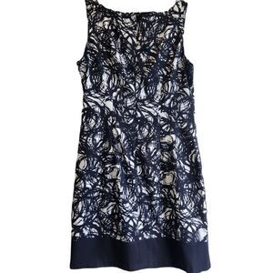 AB Studio Womens Sleeveless V‎ Neck Black Off White Print Career Dress Size 8